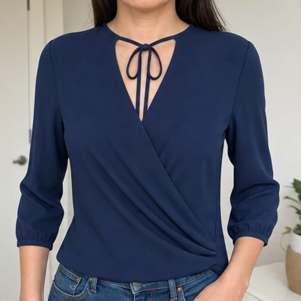 Navy Ruffle Blouse - Picture 2 of 6